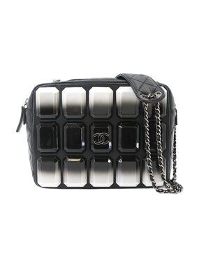 Chanel Quilted Camera Bag Chain Lambskin Plastic Black